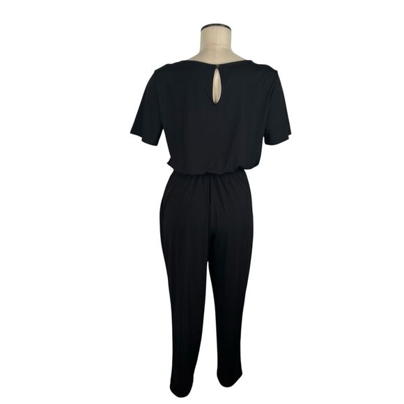 41 Hawthorn Womens Large Belted Black Jumpsuit Romper Pockets Short Sleeve - Picture 2 of 7